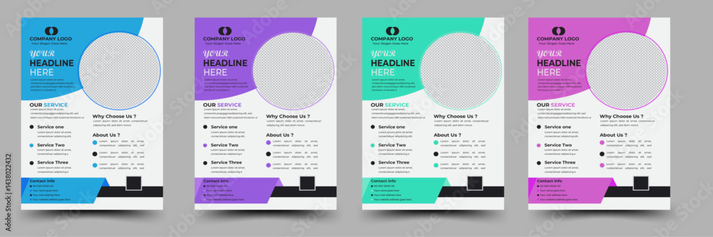Simple Creative  Corporate Business flyer design template, Clean Business flyer design, natural Shape, vector illustration,  4 variant Color, layout.