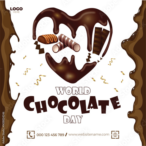  Poster template of World chocolate day with heart molten chocolate