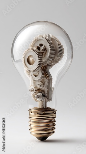 Conceptual Light Bulb Filled with Gears Symbolizing Innovative Mechanical Concepts