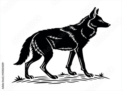Silhouette of a Jackal, Majestic Wolf Silhouette Art