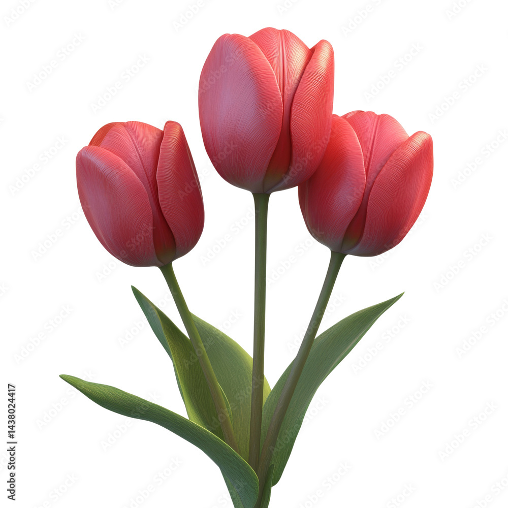Naklejka premium Vibrant crimson tulips displayed in a still life arrangement.