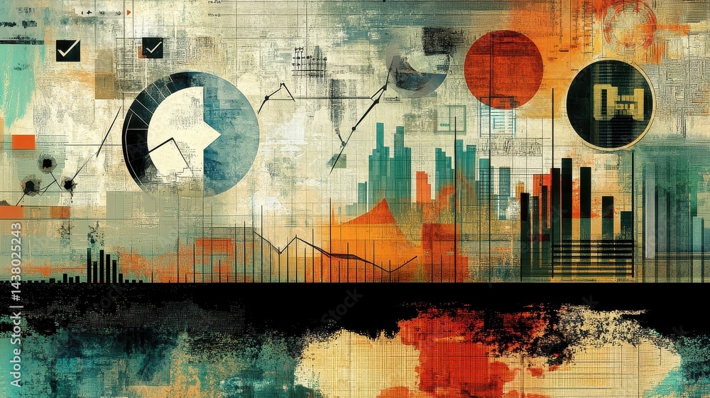 Business-themed background with a stock chart, corporate icons, and economic data, dynamic market trends.
