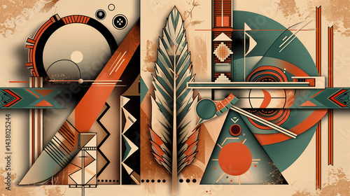 Art Deco meets Native American pattern with angular geometric designs in rust, cream and sage green, Southwestern influence, high contrast, seamless tile