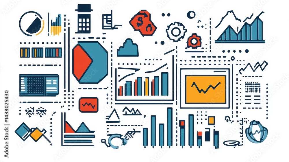 Business-themed background with a stock chart, corporate icons, and economic data, dynamic market trends.
