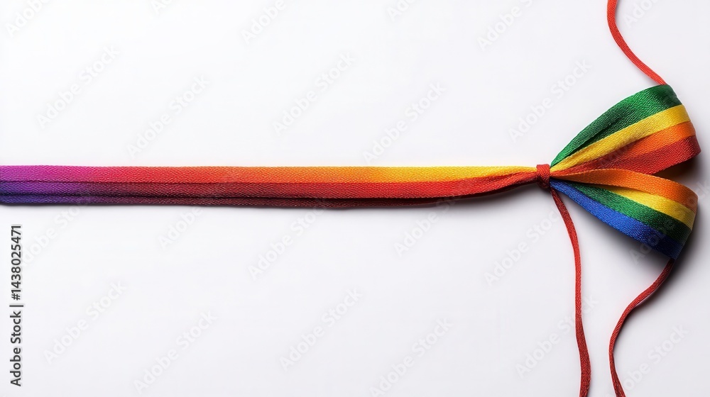 Fototapeta premium pride month, lgbt, gay, lesbian concept. Colorful woven ribbon tied in a bow on a white background.