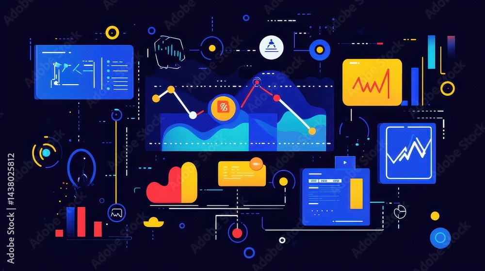 Business-themed background with a stock chart, corporate icons, and economic data, dynamic market trends.