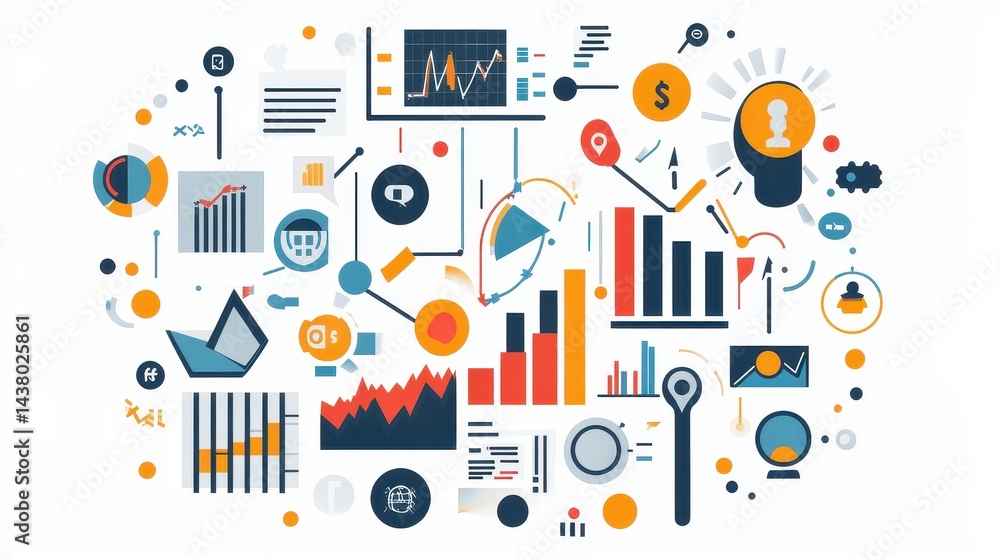 Business-themed background with a stock chart, corporate icons, and economic data, dynamic market trends.