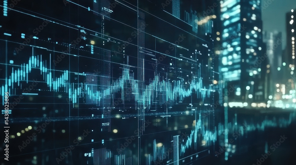 Business-themed background with a stock chart, corporate icons, and economic data, dynamic market trends.