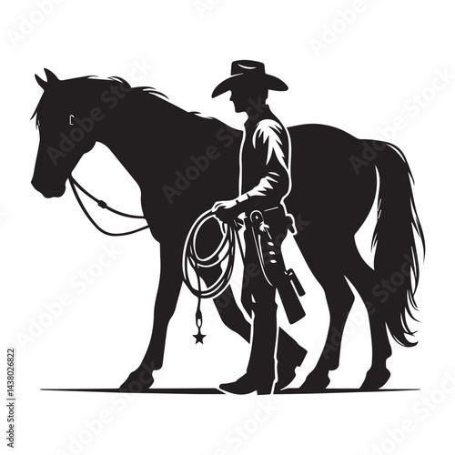 Cowboy with horse  Silhouette Vector Illustration White Background