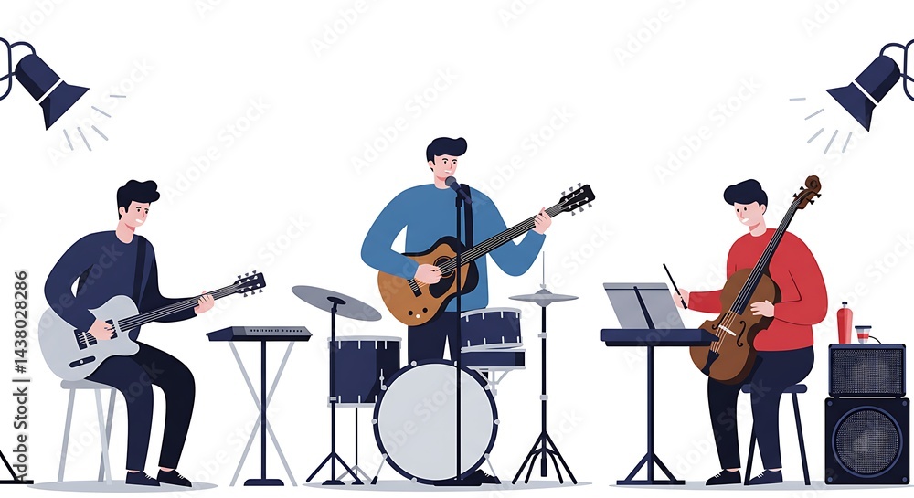 Fototapeta premium Band Performing Live Music on Stage with Instruments