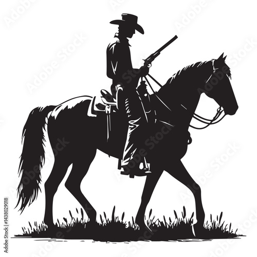 Cowboy with horse  Silhouette Vector Illustration White Background