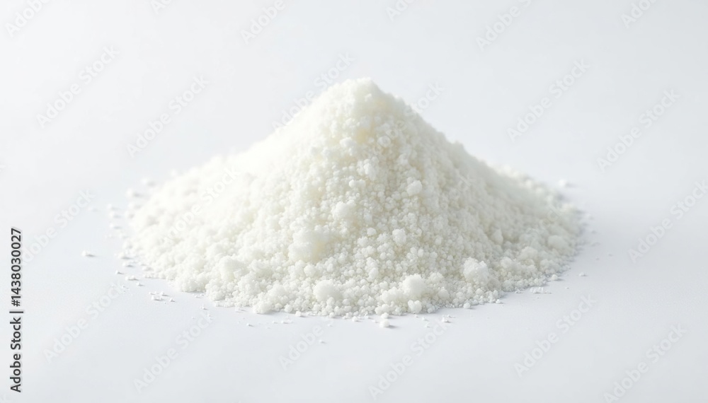 Pile of white granulated sugar on white background, food photography, sugar bowl, macro photography Pile of white granulated sugar on white background, food photography, sugar bowl, macro photography