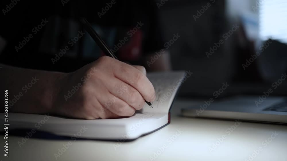 Man Journaling - Focused Handwriting in a Notebook to Self-Help During Depression Man Journaling - Focused Handwriting in a Notebook to Self-Help During Depression