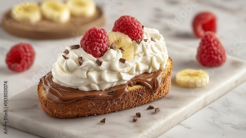 Wallpaper Mural Toasts chocolate spread breakfast Delicious dessert topped with cream, raspberries, and banana slices. Torontodigital.ca