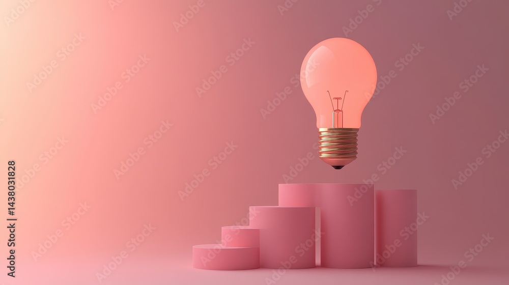 Coin and Light bulb shining over a graph, idea and business growth, 3D illustration.