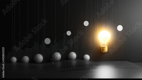 Obraz na płótnie Coin and Light bulb shining over a graph, idea and business growth, 3D illustration. w salonie