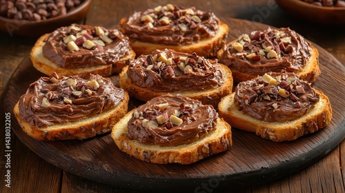 Wallpaper Mural Toasts chocolate spread breakfast Sweet chocolate spread on toasted bread slices arranged on a wooden platter. Torontodigital.ca