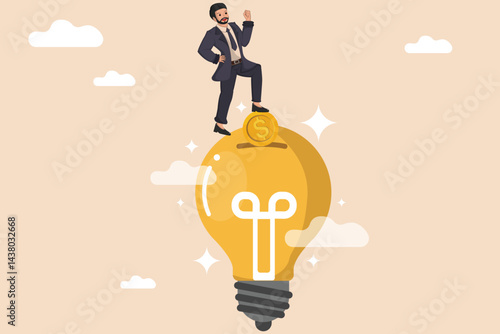Funding Innovative Ideas Businessman Depositing Money into a Lightbulb Concept for Financial Growth and Innovation.
