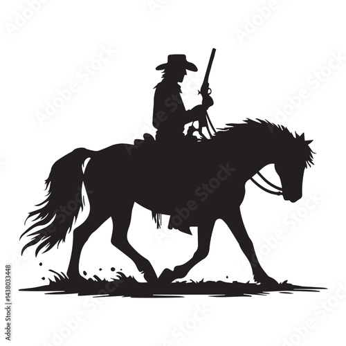 Cowboy with horse  Silhouette Vector Illustration White Background