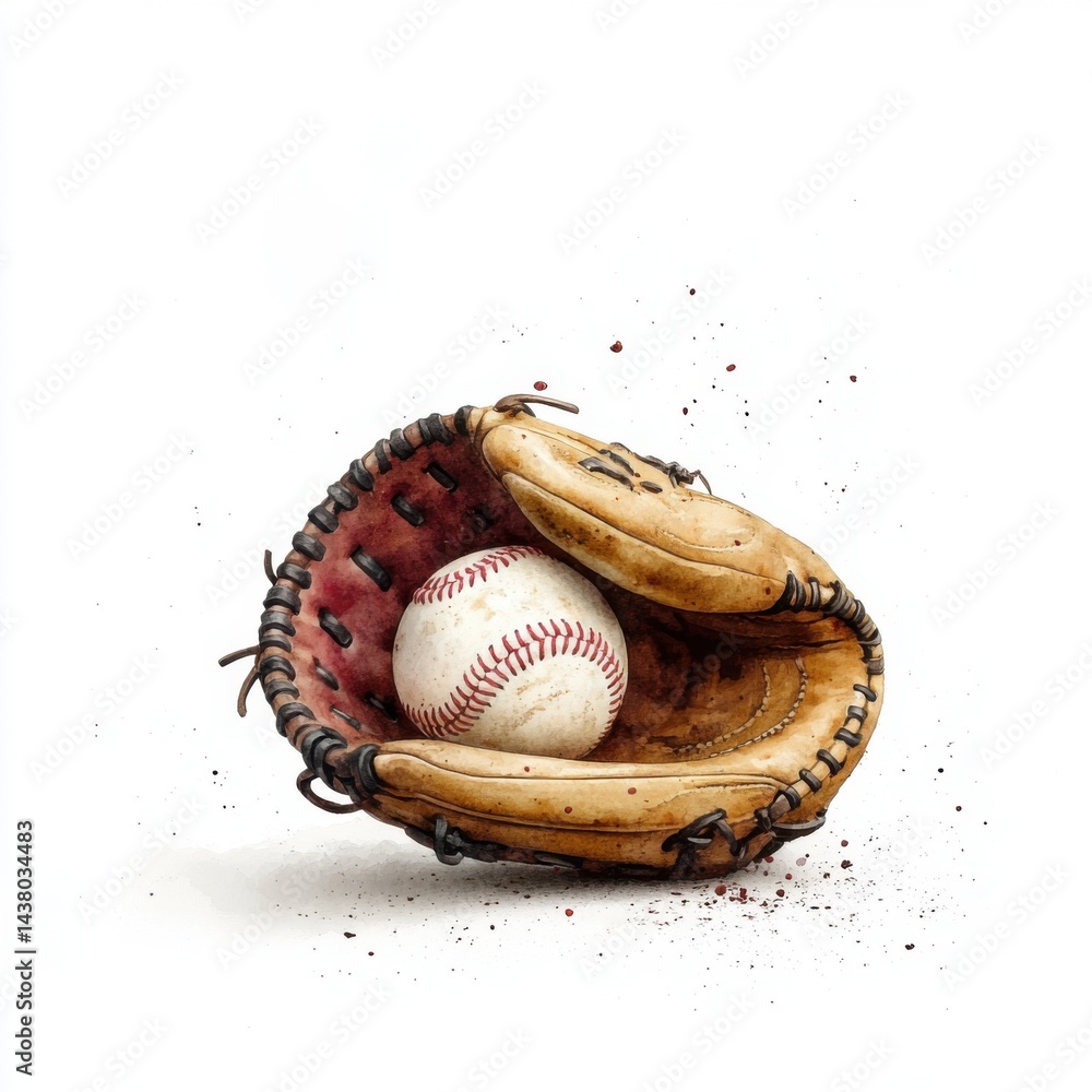 A baseball nestled in a worn leather glove, illustrating a classic sports moment.