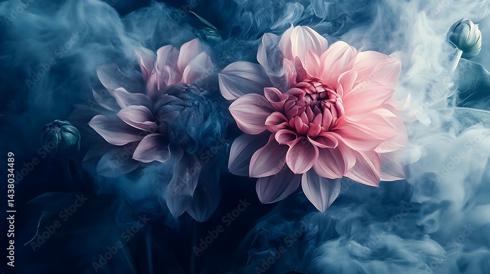 Elegant Pink Dahlias in Watercolor Style with Whimsical Background Elegant Pink Dahlias in Watercolor Style with Whimsical Background