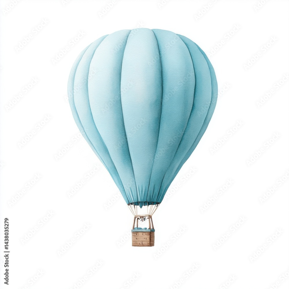 Fototapeta premium Vintage blue hot air balloon illustration against a clean background.