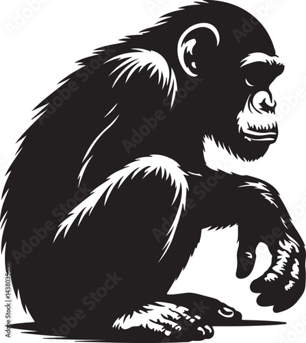 Chimpanzee black and white silhouette vector