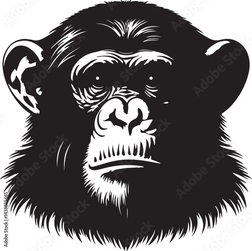 Chimpanzee black and white silhouette vector