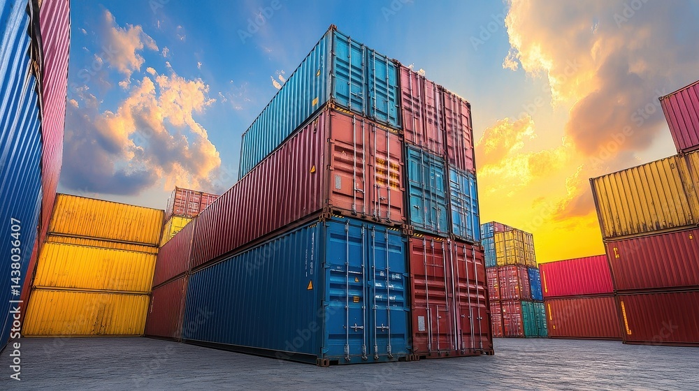 Fototapeta premium Containers in shipping yard, shipping port. 