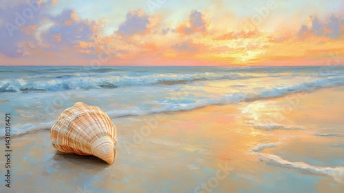 Seashell Sunset: A Serene Coastal Painting