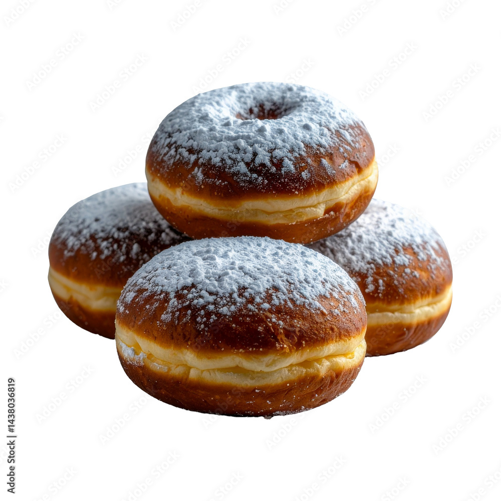 Close-up detail of powdered sugar donut, PNG Close-up detail of powdered sugar donut, PNG