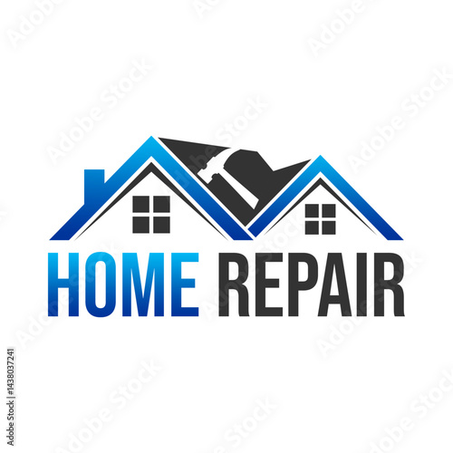 Home repair logo vector illustration template. Simple emblem letter icon of house renovation blue and black