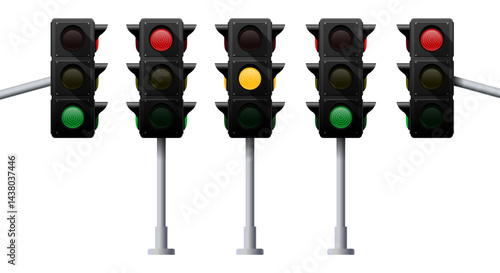 realistic traffic lights with glowing   lights  set vector illustration