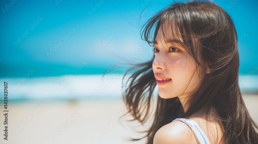 海の背景と美女のポートレート 海の背景と美女のポートレート