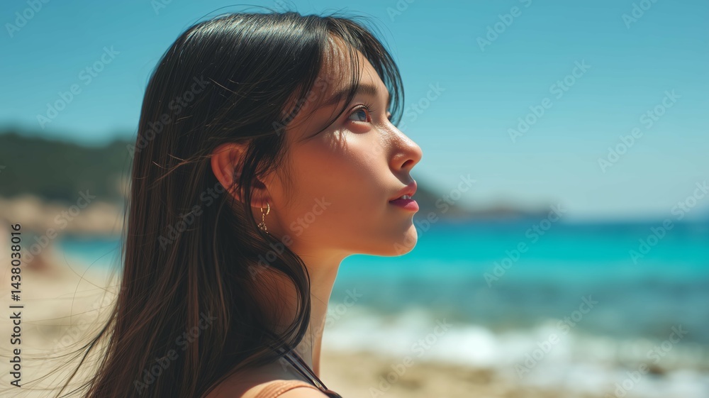 海の背景と美女のポートレート 海の背景と美女のポートレート