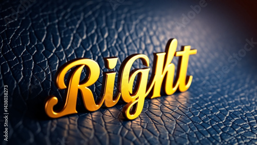 Golden right text on a textured surface with dramatic lighting and depth of field effect present created with generated ai