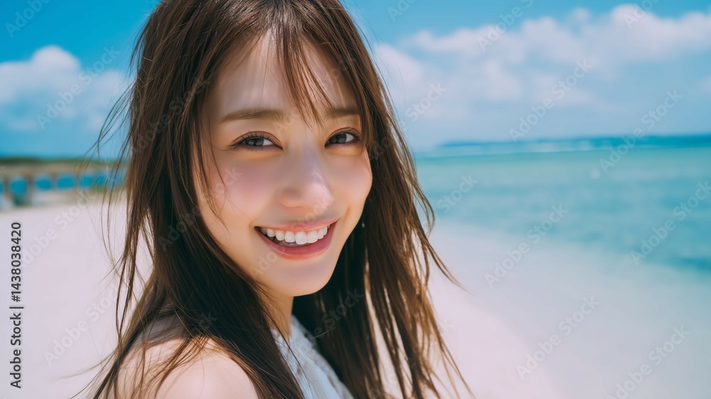 海の背景と美女のポートレート 海の背景と美女のポートレート