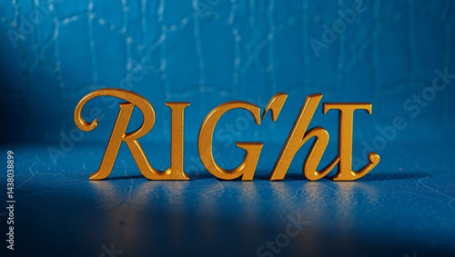 Right golden word art on blue surface with soft lighting and elegant typography for positive affirmation created with generated ai