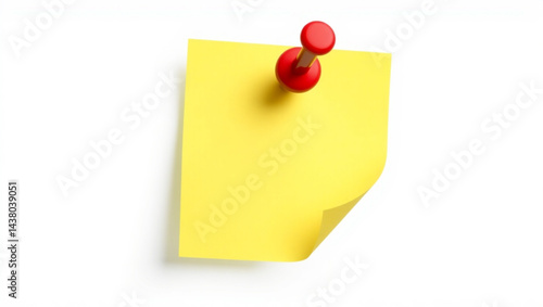 Yellow sticky note attached to a white surface with a red push pin holding it in place tightly created with generated ai