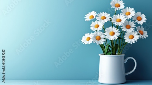 Wallpaper Mural Brightly Colored Daisies Arranged in a White Mug Against a Soft Blue Background for Freshness and Nature Inspiration, Perfect for Sp or Floral Decor Themes Torontodigital.ca