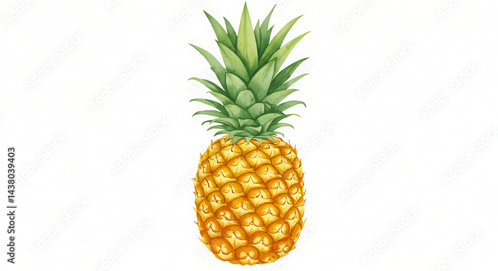 Watercolor Pineapple Illustration: Vibrant Yellow Fruit with Lush Green Crown Watercolor Pineapple Illustration: Vibrant Yellow Fruit with Lush Green Crown