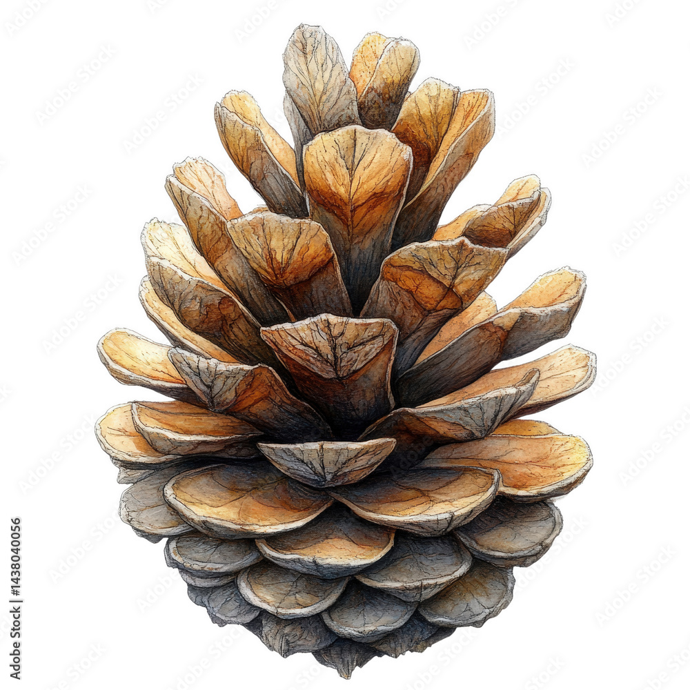 Pine Cone Detail: A detailed illustration showcases a single pine cone, meticulously rendered to highlight its textures and forms. Evoking a sense of natural beauty and intricate detail. Pine Cone Detail: A detailed illustration showcases a single pine cone, meticulously rendered to highlight its textures and forms. Evoking a sense of natural beauty and intricate detail.