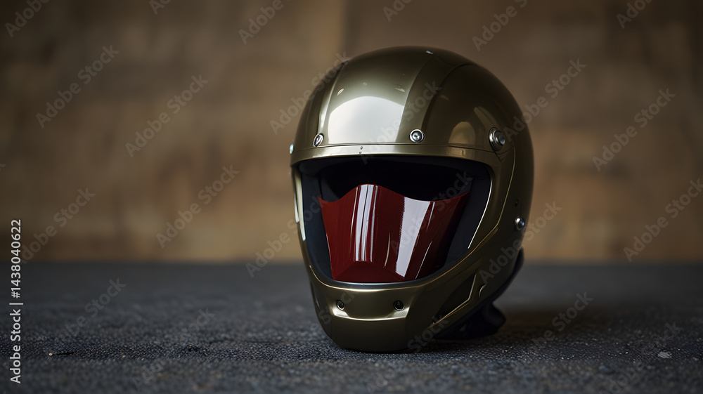 Fototapeta premium Stylish Olive Green Helmet Featuring a Curved Red Visor