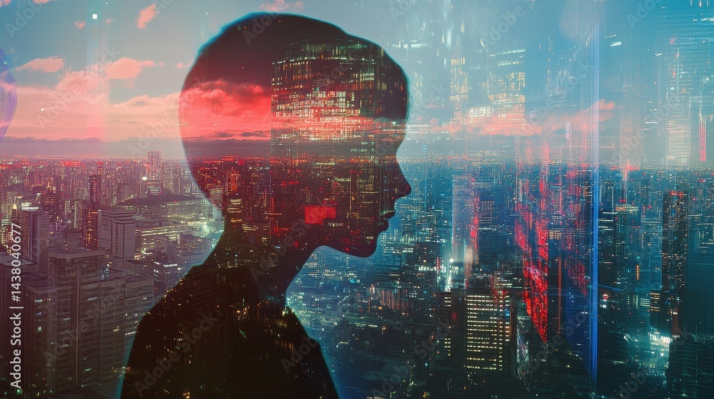 Double exposure of business theme hologram drawing and city veiw background. Concept of success.
