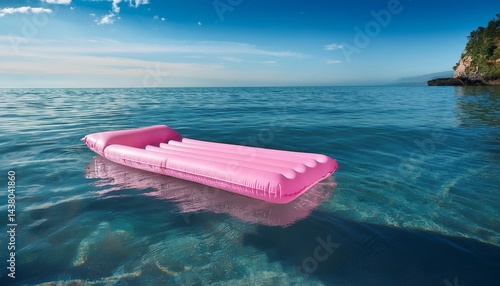 pink inflatable mattress drifting on the water surface