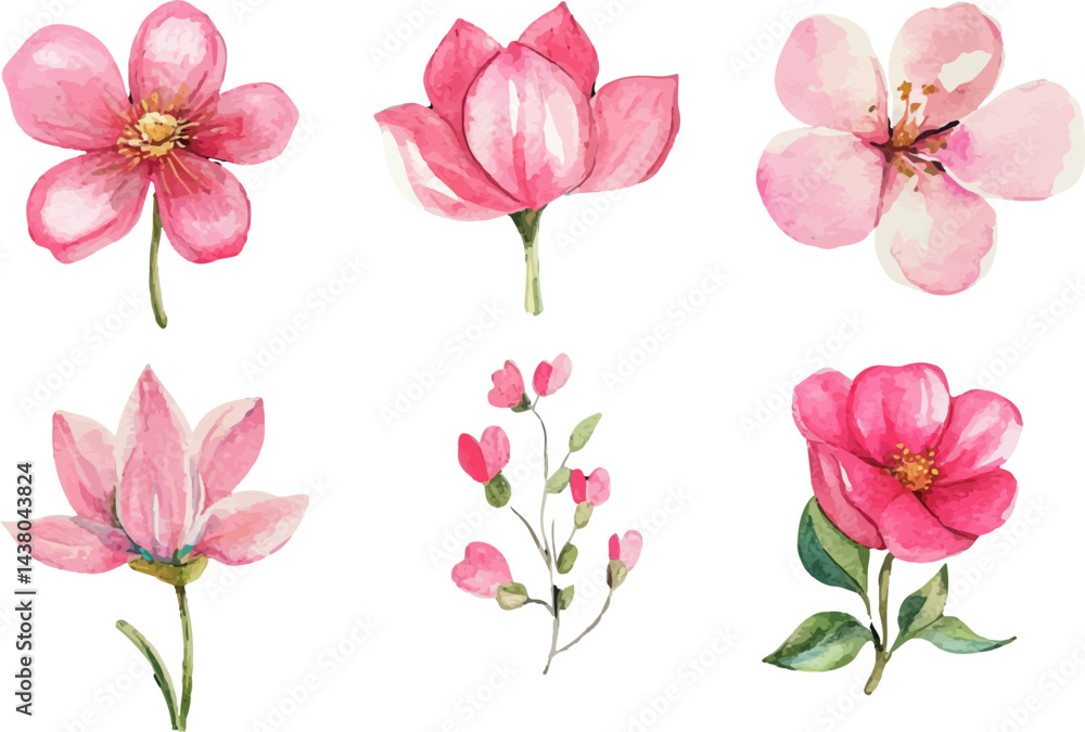 Fototapeta premium set of pink flowers isolated