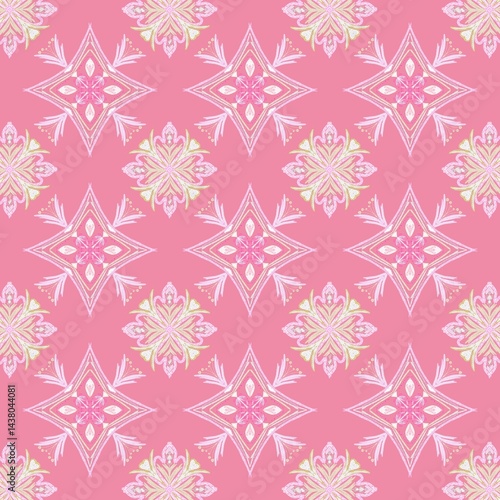 delightful pattern stylized flowers various colors on pink background