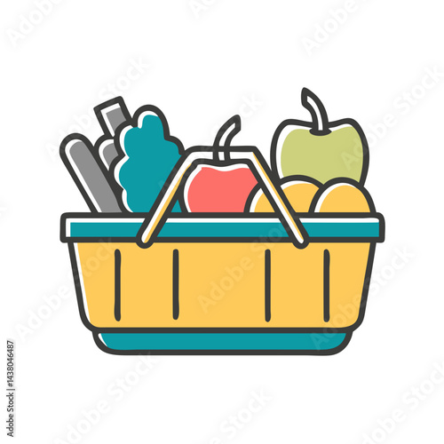 basket full of fresh fruits and vegetables, representing healthy shopping and nutrition concept, copy space