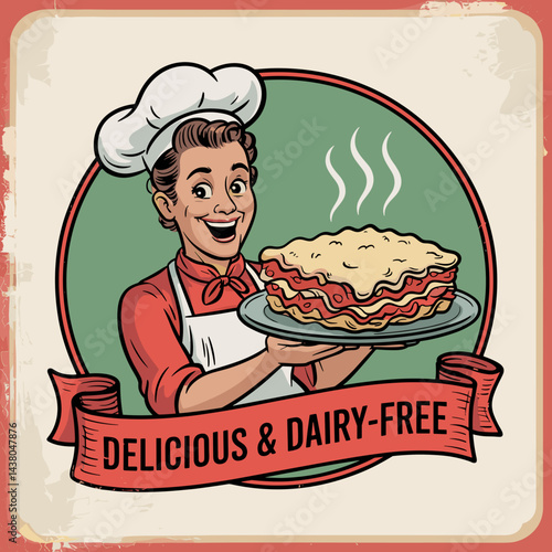 Vegan Lasagna Chef Retro Badge