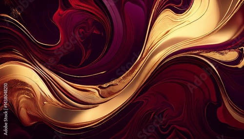 abstract background with a dark burgundy and gold marble pattern fluid lines and swirls